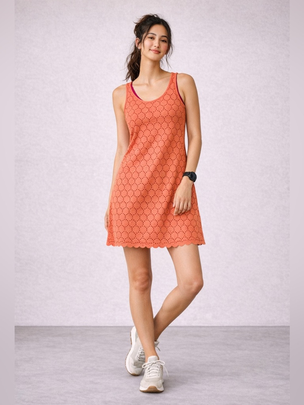 Title Nine Coral Magenta Laser-Cut Tank Dress Athletic Sporty Outdoor Stretch S